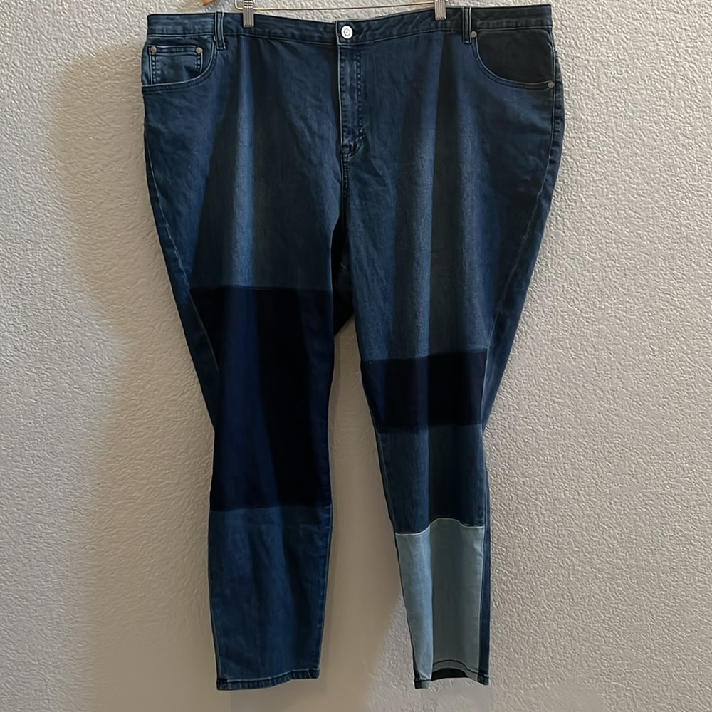 Eloquii Shadow Patch Skinny Jeans Patchwork Wash … - image 2